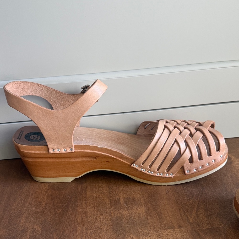 Troentorp Swedish clogs Anna tan leather wood Wedge Sandals - Picture 5 of 8